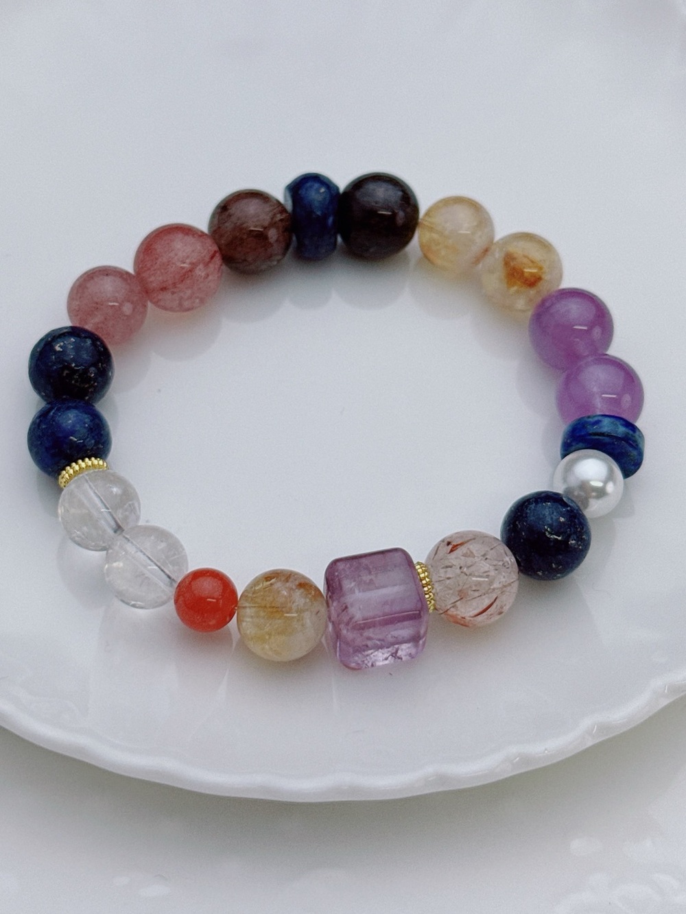 GB103 Handmade Multi-Gemstone Stretchable Bracelet 7”